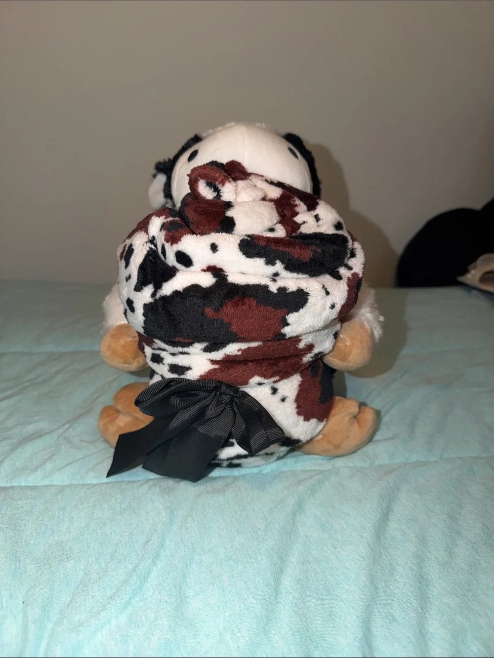 belk Plush Cow Gift Set in White, Black & Brown
